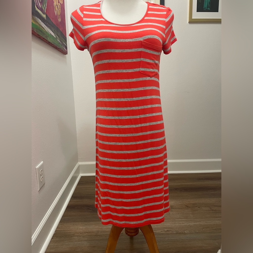 Orange and Grey Striped Jersey T-Shirt Dress sz Medium